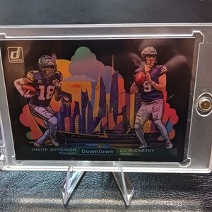 2024 Panini Donruss Dual Downtown J.J. McCarthy & Justin Jefferson Novelty Card.